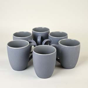 Set of 6 Glazed Ceramic Coffee Mugs Nordic Design Ins Style 400ml & 600ml Capacity Customizable <b>Slate</b> Blue Color - Product Image 3
