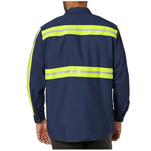 Camisa de Trabajo Personalizada Unisex de Algodón FR Transpirable con Botones, Uniforme de Seguridad de Alta Visibilidad con Cinta Reflectante y Detección de Agujas - Product Image 4