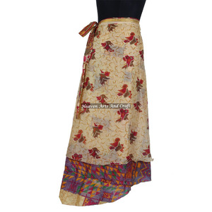 38inch Long Magic Reversible Silk <b>Wrap</b> <b>Skirt</b> Saris 2-Layer Bohemian Sexy Halter For Plus Size Wrapped Style - Product Image 2