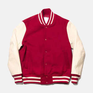 Chaqueta Varsity Roja para Hombre, Corte Regular, Estilo Vintage, Chaqueta Bomber de Lona con Letras Bordadas, Forro Polar Sólido para Invierno - Product Image 1
