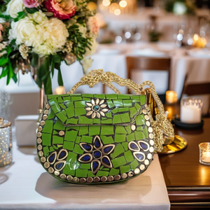 Monedero de fiesta hecho a mano de embrague metálico indio con bordado étnico - Product Image 2