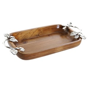 Luxury Wooden Serving Tray With Gold Metal Orchid Branch Handles Wood Decorative Platter For <b>Coffee</b> <b>Table</b> Hotel Restaurant Decor - Product Image 3
