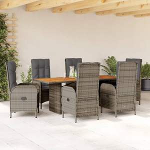Conjunto de Comedor de Jardín para 6 Personas, Mesa de Ratán y Teca, Muebles de Exterior Resistentes a la Intemperie, Diseño Contemporáneo - Product Image 1