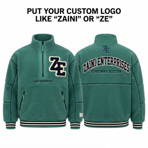 Premium 320 GSM High Pile Fleece Zipper Closure <b>Jacket</b> Green Black Panel Custom Logo Autumn Waterproof Breathable Men's - Product Image 1