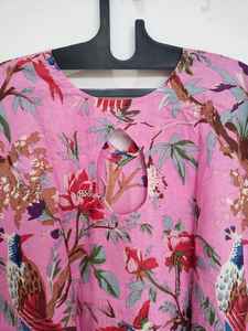 Robe kaftan en coton indien faite à la main avec imprimé d'oiseaux, vêtements de plage confortables, style bohème - Product Image 5