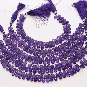 Cuentas de Amatista Africana Natural AAA, Forma de Pera Facetada, 6x9MM, Cuentas de Piedras Preciosas de Amatista, Hilo de 8 Pulgadas, Cuentas Facetadas - Product Image 1