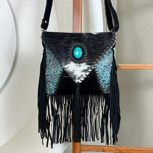 กระเป๋าถือหนังวัวแท้สำหรับผู้หญิง, กระเป๋าถือหนังวัวแท้แบบโบฮีเมียนผมสไตล์โบฮีเมียนแกะสลักแบบตะวันตก - Product Image 4