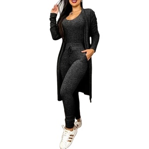 Conjunto de ropa de 3 uds para mujer, cárdigan abierto holgado de manga larga de Color sólido para otoño e invierno, mono ajustado sin mangas - Product Image 5