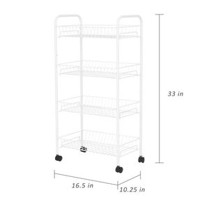 Chariot à linge en métal à 4 niveaux sur roulettes, blanc - Product Image 4