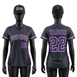 เสื้อเชียร์ลีดเดอร์ผู้หญิง ผ้าโพลีเอสเตอร์ตาข่าย พรีเมียม 180 GSM สีม่วงอมเขียวทอง ดีไซน์แผงสี ระบายอากาศได้ดี พร้อมสกรีนโลโก้ตามสั่ง - Product Image 3