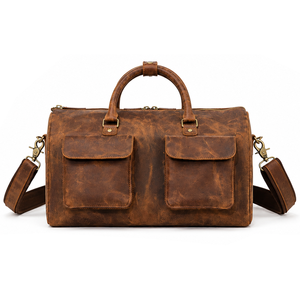 Premium Luxury Casual Black Genuine Leather Duffle <b>Bag</b> <b>Men</b> Large <b>Weekend</b> Travel Gym Sports Water Resistant Polyester - Product Image 4