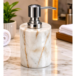Distributeur de savon en marbre blanc de luxe avec pompe dorée, flacon pour lavage des mains liquide, pour la décoration moderne de salle de bain et de cuisine - Product Image 6