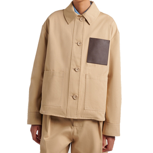 Veste de travail utilitaire beige en coton pour femme, coupe ample, épaules tombantes, boutonnée, en cuir de veau, 100 % coton - Product Image 1