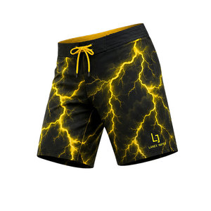 <b>Men's</b> Quick Dry Board Shorts Yellow Lightning Storm Print 4 Way Stretch Surf Swim <b>Trunks</b> Custom Beach Boardshorts Water Sports - Product Image 2