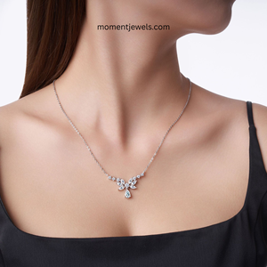 Collier Pendentif en Argent Sterling 925 avec Moissanite Coupe Poire Sertie Griffe, Chaîne à Maillons, Bijou Floral de Mariage pour Femme, Idéal Cadeau - Product Image 5