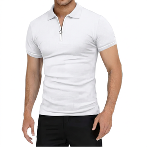 Polo à manches courtes pour homme, couleur unie, avec fermeture éclair, coupe décontractée, tricoté, noir - Product Image 2
