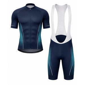 Ensemble maillot et short de cyclisme pour homme, bleu avec accents turquoise, respirant, en polyester, design sans couture, pour adultes - Product Image 1
