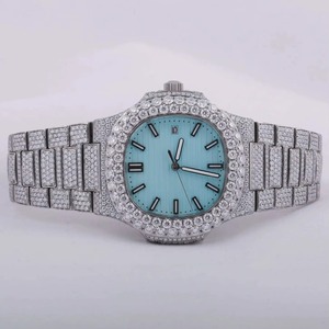 Reloj de Lujo con Diamantes Moissanite VVS, Movimiento de Cuarzo, Caja de Aleación de Acero Inoxidable, Esfera con Agujas, Uso Diario, 41MM, Tono Blanco Rosado - Product Image 1