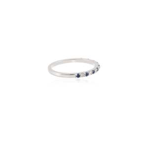 18K Solid Gold Blue Sapphire Diamond Half Eternity Wedding Band Resizable Prong Setting - Product Image 5