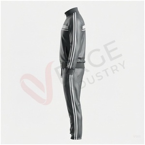 Ensemble de survêtement gris pour homme, manches longues, col montant, fermeture éclair sur le devant, couleur unie, coupe sportive, coupe régulière, vêtements d'automne - Product Image 3
