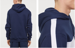 Sudadera con Capucha Azul Marino para Hombre, Diseño con Bloques de Color, Corte Regular, Informal, Tejida, para Otoño - Product Image 3