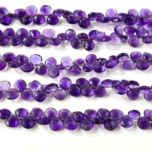 ลูกปัดอะเมทิสต์ทรงหัวใจเจียระไนแบบ Briolette ขนาด 6-8 มม. ลูกปัดพลอยอะเมทิสต์สีม่วงธรรมชาติสำหรับทำเครื่องประดับ ความยาว 10 นิ้ว - Product Image 3