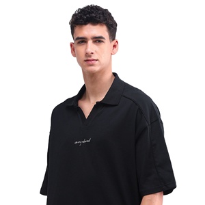 Nueva llegada de los hombres de gran tamaño negro para la camisa Polo transpirable de secado rápido de poliéster Pickleball Wear Drop Shoulder Printed Sports - Product Image 3