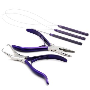Alicates para extensiones de cabello con mango morado de acero inoxidable para herramientas de instalación y extracción - Product Image 6