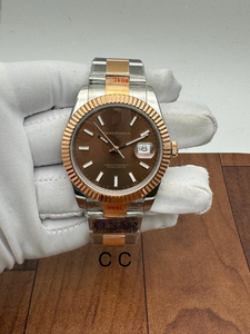 Montre de 40 mm en acier bicolore or rose, édition limitée de haute qualité, cadran marron effet soleil de haute qualité, lunette cannelée, mouvement ETA antique. - Product Image 2