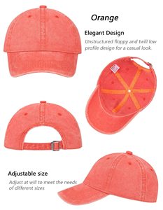 Casquette de baseball unisexe à 6 panneaux, couleur unie, coton lavé, ajustement réglable, chapeau décontracté pour adultes, à porter au printemps et en été - Product Image 3