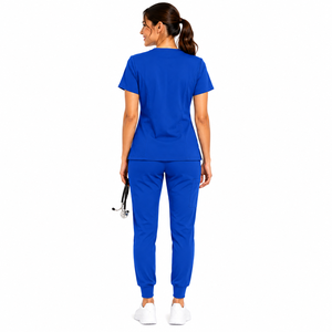 Conjunto de Uniforme Médico Personalizado para Mujer, Blusa de Manga Corta con Cuello en V, Pantalones Jogger con Puños, Traje de Enfermera de Color Sólido - Product Image 2