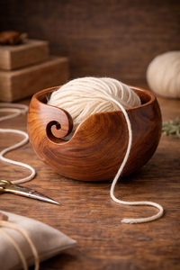 Bol à laine en bois de rose fait main |   Support pour Tricot et Crochet - Product Image 4