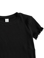 3 pièces de t-shirts à manches courtes pour filles, col rond, en coton biologique, écologiques, personnalisables, hauts en tricot côtelé décontractés, 100% coton, couleur unie