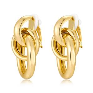 Boucles d'oreilles tendance à clipser avec placage or cuivre, cristaux et strass pour femmes - Product Image 2