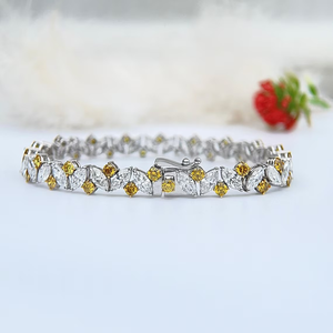 Pulsera de tenis de lujo para mujer con diamantes de moissanita VVS de corte marquesa y diamantes laterales redondos amarillos, pulsera de boda de plata - Product Image 4