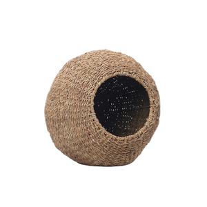 Handmade Wicker Natural Seagrass Round Pet House Sustainable Handwoven Cat <b>Cave</b> <b>Bed</b> Wholesale Factory Price Bulk Pet Furniture - Product Image 1