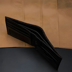 Saffiano Texture Men <b>Wallet</b> Dark Brown Leather Bifold Zipper Pocket Mesh ID Window Geometric Card Slot Classic <b>Cash</b> Compartment - Product Image 3