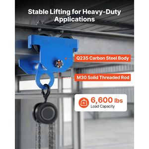 Carretilla Manual para Vigas de 3 Toneladas, Capacidad de 6600 Libras, Ruedas Dobles, Ancho de Brida Ajustable de 2.5 a 8 Pulgadas - Product Image 3