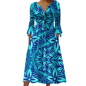 Vestido tropical plisado con estampado de plumeria personalizado bajo demanda, estilo tribal de isla, moda hawaiana 2023, nuevos atuendos, vestido samoano - Product Image 5