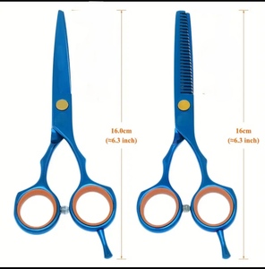Ciseaux à effiler les cheveux en acier inoxydable bleu, lame droite, pour salon de coiffure, pour franges et coiffage - Product Image 1