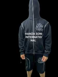 Sweat à capuche unisexe HSI en molleton 100 % coton, coupe-vent, délavé à l'acide, décontracté, avec poche, service OEM, poids du tissu 300g, impression sérigraphique - Product Image 1