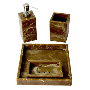 Juego de Baño de Cuatro Piezas Color Naranja con Diseño Personalizado Medieval Edge a Base de Resina para Uso en el Hogar y Hoteles, Hecho a Mano en India con Alta Calidad - Product Image 2