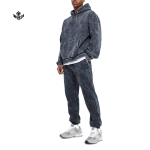 Premium Grey Acid Wash Hoodies and <b>Jogger</b> Set for Men | Comfortable Hoodie and Sweatpants Casual Loungewear Set for Daily Wear - Product Image 1