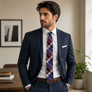 Corbata Premium a Cuadros Rojos y Azules |   Corbata de Diseño Tejida para Hombre, Formal, de Negocios, para Bodas y Fiestas |   Corbata de Hombre de Estilo Elegante para Regalo - Product Image 2