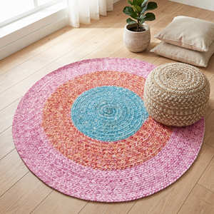 Tapis rond en corde de coton bleu roi pour salon côtier, espace de méditation et coin détente - Product Image 5