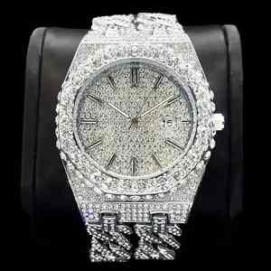 Elegante Reloj de Cuarzo con Diamantes de Laboratorio para Hombre, Correa Brillante de Lujo, Esfera Analógica de Cristal, Estilo Hip Hop Antiguo - Product Image 1