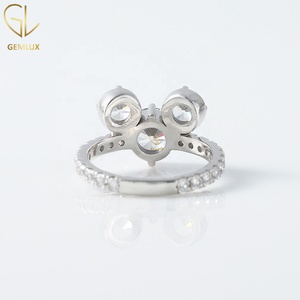 Mickey <b>Mouse</b> Engagement Ring, Round Cut Moissanite Three Stone Wedding Ring, <b>Mouse</b> Face Ring for Women - Product Image 5