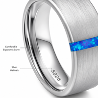 Bague de mariage pour homme en carbure de tungstène argenté brossé avec incrustation d'opale bleue concassée [Largeur] mm, personnalisable en gros