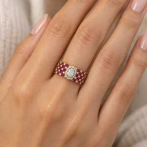 Anillo de cóctel de lujo con gema de rubí roja de laboratorio, diamante cultivado en laboratorio de corte ovalado, oro macizo de 14K, certificado IGI, banda ancha, para fiesta, OEM - Product Image 3