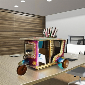 Street Culture Inspired Indian Metal Auto Rickshaw <b>Desk</b> Organizer with Card Display a Creative Office Decor Accent Craft - Product Image 4
